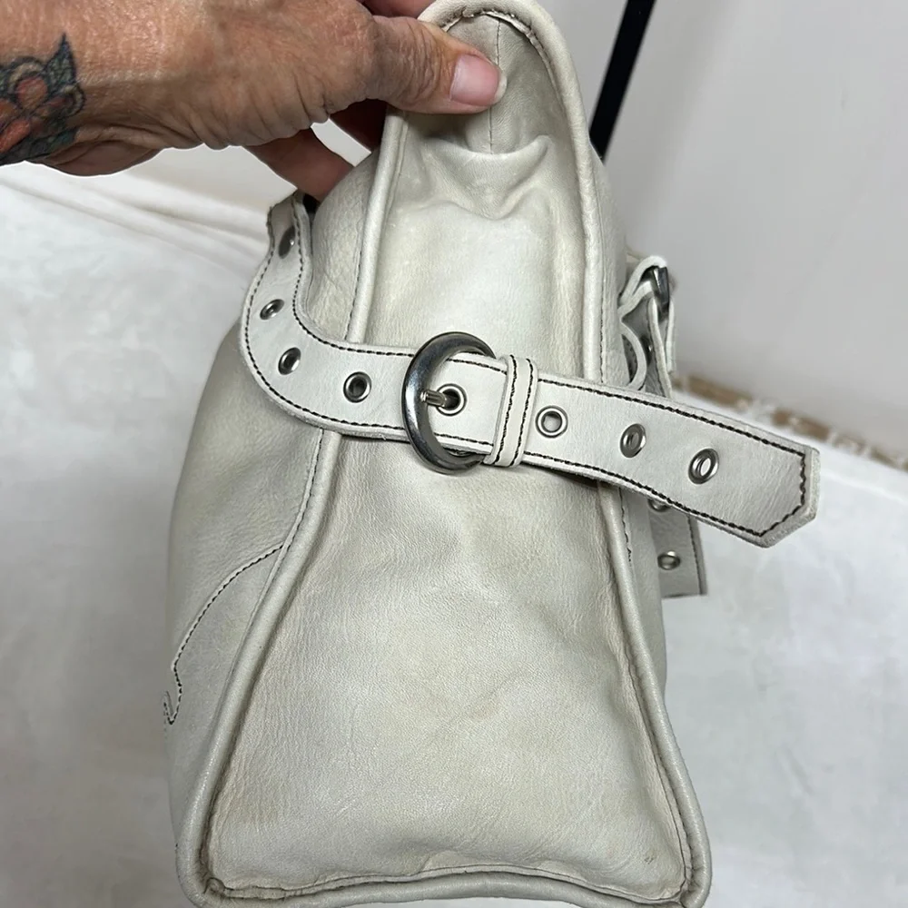 Kate Landry Cream Leather Shoulder Bag with Studded Straps made in Italy